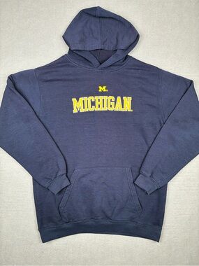 Michigan Navy Pullover Hoodie with Yellow Logo Mens Large